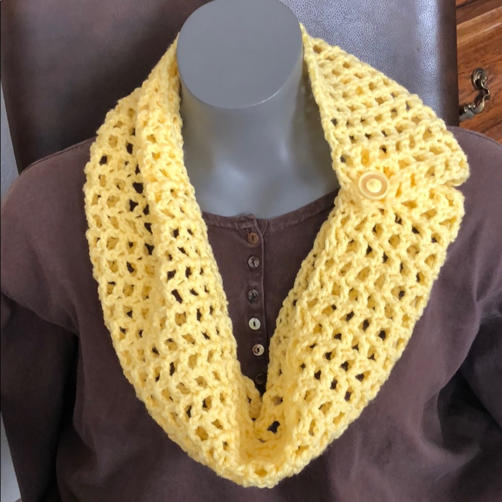 Yellow scarf cowl neck warmer scarf buttons